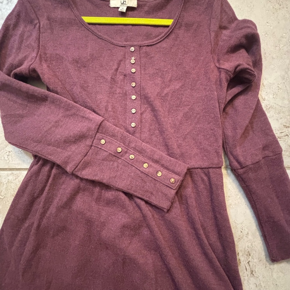 Ya Los Angeles Long Sleeve Button-Detail Knit Dress in Plum